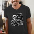 READING IN PEACE RIP Introvert Skeleton Read Book Meme Men's V-Neck T-Shirt