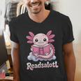 Readsalotl Axolotl Reading Cute Book Lover Bookworm Men's V-Neck T-Shirt