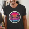 Retro 80s Synthwave Sunset & Palm Trees Retro Nostalgia 80s Men's V-Neck T-Shirt