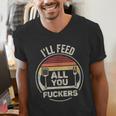 Retro BBQ Dad Joke I'Ll Feed All You Fuckers Barbecue Men's V-Neck T-Shirt Retro BBQ Dad Joke I'Ll Feed All You Fuckers Barbecue Men's V-Neck T-Shirt