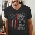 Retro Dad World's Best Farter I Mean Father Vintage Flag Usa Men's V-Neck T-Shirt