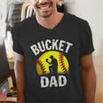 Retro Daddy Bucket Dad Softball Girl Men's V-Neck T-Shirt