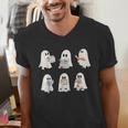 Retro Ghost Reading Books Halloween Bookish Ghost Bookworm Men's V-Neck T-Shirt