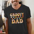 Retro Groovy Dad Matching Family 1st Birthday Party Men's V-Neck T-Shirt