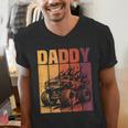 Retro Monster Truck Daddy Matching Family Birthday Party Men's V-Neck T-Shirt