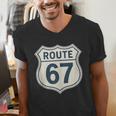 Retro Route 67 Highway Sign Vintage Road Nostalgia Men's V-Neck T-Shirt