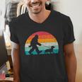 Retro Sasquatch Lover Doxie Wiener Dog Walker Bigfoot Walking a Dog Dachshund Weiner Dog Dad Weenie Small Men's V-Neck T-Shirt