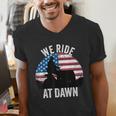 We Ride At Dawn Lawnmower Lawn Mowing Dad Vintage Men Men's V-Neck T-Shirt