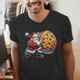 Santa Holding Cookie Xmas Baker Introvert Christmas Men's V-Neck T-Shirt