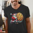 Santa Holding Cookie Xmas Baker Introvert Christmas Men's V-Neck T-Shirt