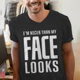 Sarcastic Shy People Introverts I'm Nicer Than My Face Looks Men's V-Neck T-Shirt Sarcastic Shy People Introverts I'm Nicer Than My Face Looks Men's V-Neck T-Shirt