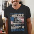 Semi Truck Driver Trucker Daddy Husband US American Flag Men's V-Neck T-Shirt