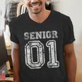 Senior 01 Class Of 2001 Retro College High School Graduation Men's V-Neck T-Shirt