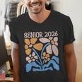 Senior 2026 Retro Groovy Flowers Graduation Men's V-Neck T-Shirt