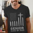 Senior Class Of 2025 USA Flag Cross Christian Graduation Men's V-Neck T-Shirt