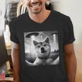 Shiba Inu Dog Dad Mom Graphic Selfie UFOs Weird Aliens Men's V-Neck T-Shirt Shiba Inu Dog Dad Mom Graphic Selfie UFOs Weird Aliens Men's V-Neck T-Shirt