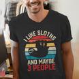 I Like Sloths And Maybe 3 People Sloth Lover Introvert Retro Men's V-Neck T-Shirt