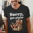 Sorry Got Plans Bigfoot Dad Humor Sasquatch Sayings Men's V-Neck T-Shirt