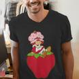Strawberry Shortcake Sitting On Strawberry Retro Nostalgia Men's V-Neck T-Shirt