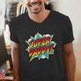 Super Daddy Comic Book Superhero Father's Day Men's V-Neck T-Shirt Super Daddy Comic Book Superhero Father's Day Men's V-Neck T-Shirt