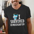 I Survived Kindergarten Graduation Kids Owl Grad Men's V-Neck T-Shirt