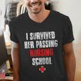 I Survived Her Passing Nursing School Graduation Men's V-Neck T-Shirt