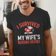 I Survived My Wife's Nursing Degree Rn Graduation Nurse Men's V-Neck T-Shirt