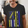 T21 Dad American Flag Down Syndrome Awareness Men's V-Neck T-Shirt