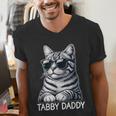 Tabby Daddy Cat Dad Graphic Grey Tabby Cat Lover Men's V-Neck T-Shirt