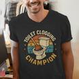Toilet Clogging Champion Bathroom Humor Dad Jokes Men's V-Neck T-Shirt