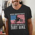 Never Underestimate An Old Man With A Dirt Bike Grandpa Dad Men's V-Neck T-Shirt