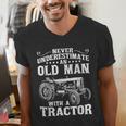 Never Underestimate An Old Man Tractor Farmer Dad Men's V-Neck T-Shirt