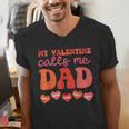 My Valentine Calls Me Dad Retro Groovy Family Daddy Papa Men Men's V-Neck T-Shirt