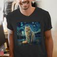 Van Gogh Starry Night Cat For Cat Lover Cat Mom And Cat Dad Men's V-Neck T-Shirt