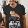 I Like Video Games Bearded Dragon Gamer Introvert Mood Men's V-Neck T-Shirt I Like Video Games Bearded Dragon Gamer Introvert Mood Men's V-Neck T-Shirt