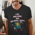 I Like Video Games Dogs And Maybe 3 People Gamer Introvert Men's V-Neck T-Shirt
