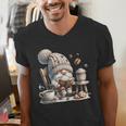 Vintage Cute Gnome Reading Book Coffee Cute Gnome Graphic Men's V-Neck T-Shirt