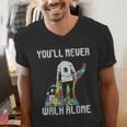Vintage Father Son Family Autistic Kids Autism Awareness Dad Men's V-Neck T-Shirt