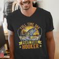 Vintage Father's Day Fishing Full Time Dad Part Time Hooker Men's V-Neck T-Shirt