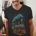 Vintage Locomotive Nostalgia Railroad Stars Men's V-Neck T-Shirt Vintage Locomotive Nostalgia Railroad Stars Men's V-Neck T-Shirt