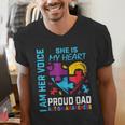 I Am Her Voice She Is My Heart Autism Awareness Daughter Dad Men's V-Neck T-Shirt