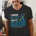 I Wear Blue For My Son Autism Awareness Mom Dad Parents Men's V-Neck T-Shirt