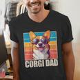 Welsh Corgi Pembroke Dog Corgi Dad -Adults Small Classic Fit Short Sleeve Cotton Polyester Blend Men's V-Neck T-Shirt