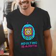 Women's Adulting Is A Myth Retro Pixel Pet Nostalgia Millennials Men's V-Neck T-Shirt