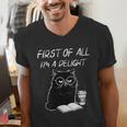 Women's First Of All I’m A Delight Cute Cat Books Coffee Humor Men's V-Neck T-Shirt