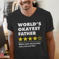 Worlds Okayest Father Dad Joke Review For Fathers Day Men's V-Neck T-Shirt Worlds Okayest Father Dad Joke Review For Fathers Day Men's V-Neck T-Shirt