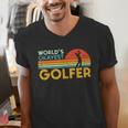 Worlds Okayest Golfer Retro Golf Joke Dad Men Women Kids Men's V-Neck T-Shirt