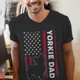 Yorkie Dog Vintage US American Flag Yorkie Dad Fathers Day Men's V-Neck T-Shirt