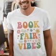 Book Fair Vibes Groovy Retro School Reading Nostalgic Men's V-Neck T-Shirt