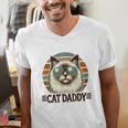 Cat Daddy Cool Ragdoll Cat Father's Day Retro Cat Dad Men's V-Neck T-Shirt